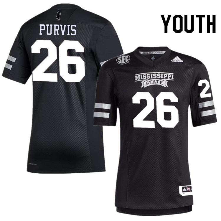 Youth #26 JP Purvis Mississippi State Bulldogs College Football Jerseys Stitched-Black